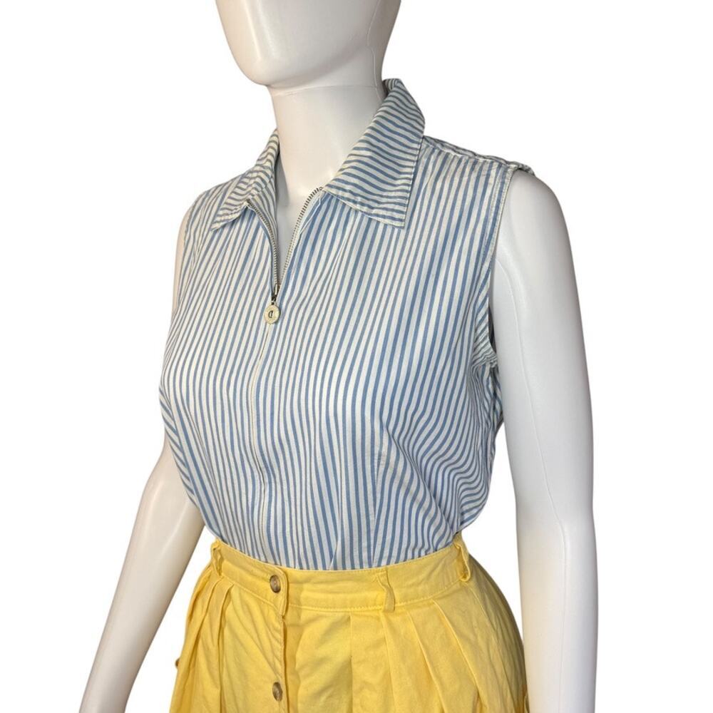 Liz Claiborne LizSport Retro 90s Striped Zip Up Sleeveless Blouse Small
